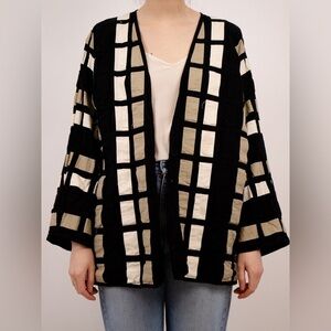 Vintage 90s Yak Magik Patchwork Kimono Jacket Black Taupe Cream - L/XL